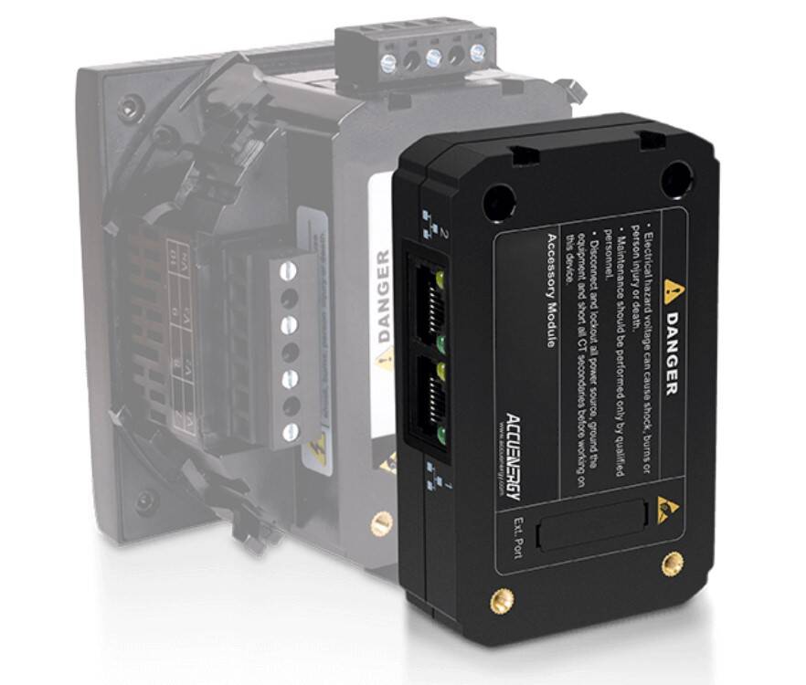 AXM-NET2 | Weschler Instruments Industrial control module with connectors and a prominent DANGER label for motor/automation use (front view).